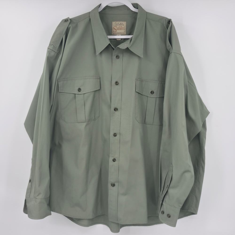 Cabelas Safari Series Mens 3XL Green Long Sleeve Utility Shirt Epaulets Hunting